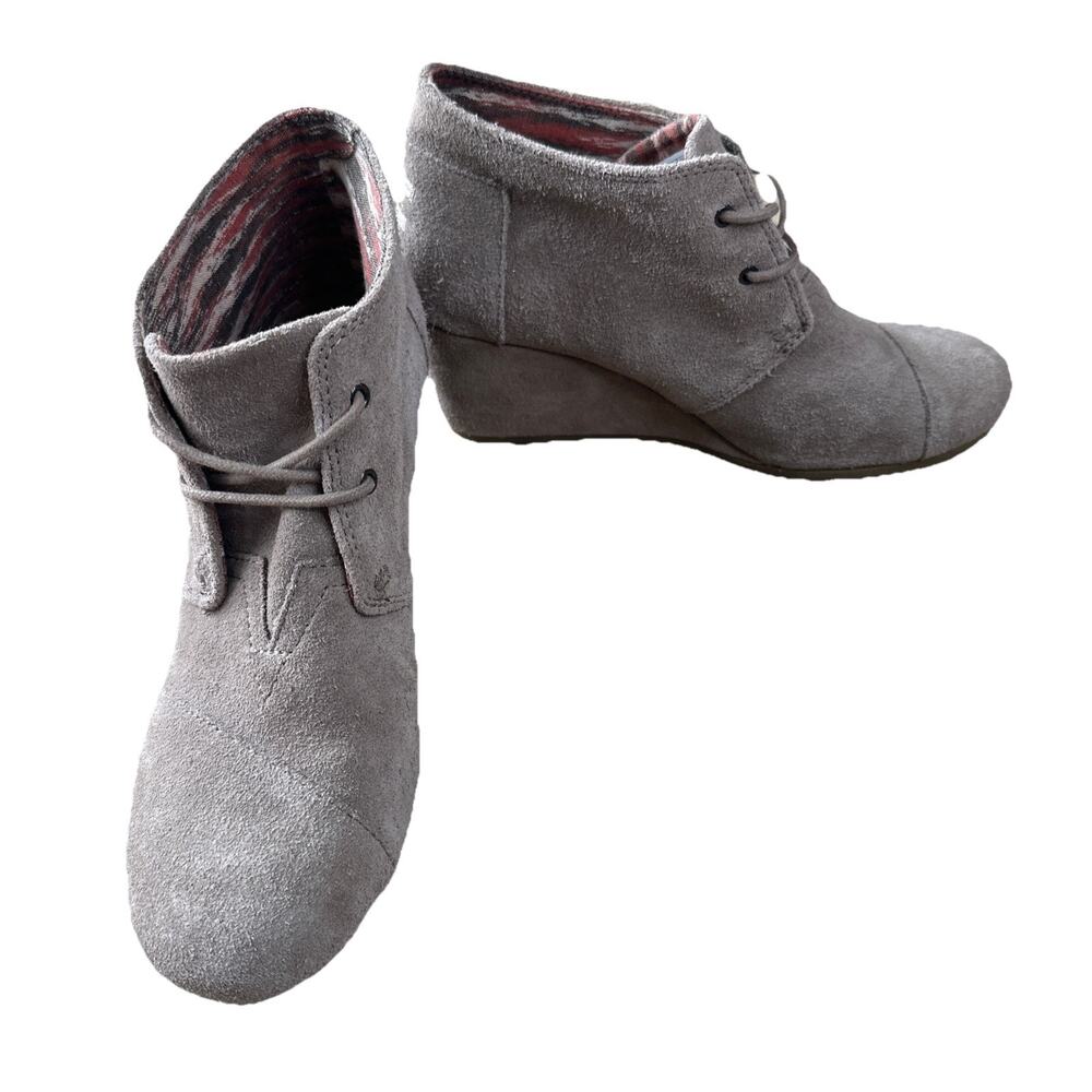Toms Boots Womens 11 Ankle Desert Booties Wedge 10006257 Beige Suede Lace Up